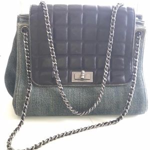 Authentic CHANEL Denim / Black Leather Bag